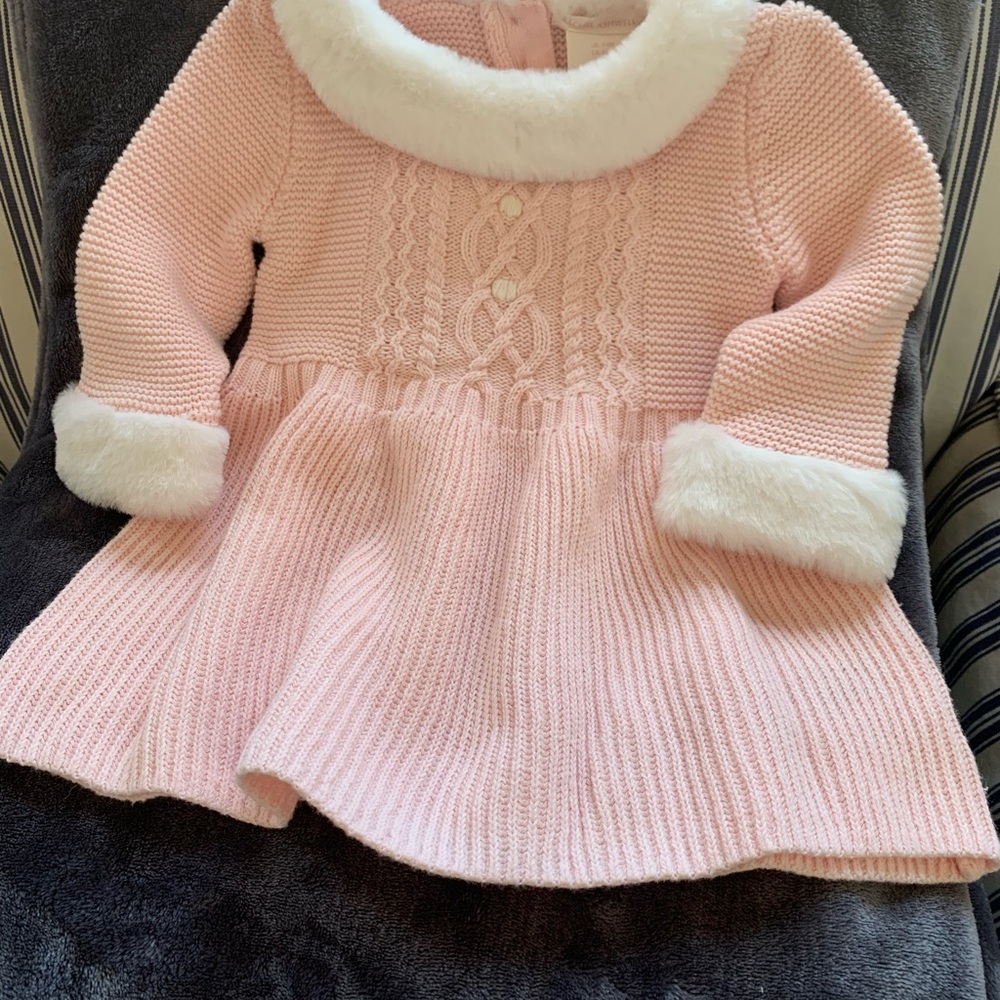 RACHEL ASHWELL DRESS W/ FUR TRIM COLLAR CUFFS PINK